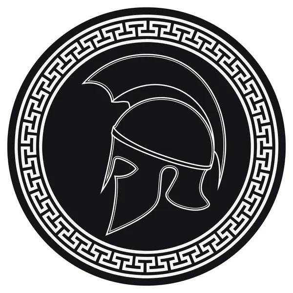 Ancient Greek Helmet with a Crest on the Shield on a White Backg — Stock Vector