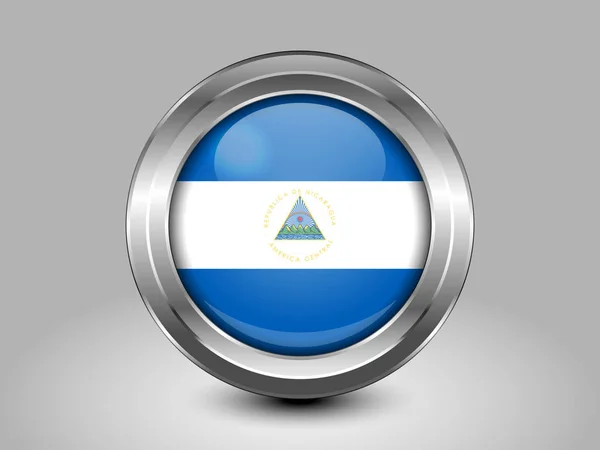 Bandera de Nicaragua. Icono redondo de metal y vidrio — Vector de stock