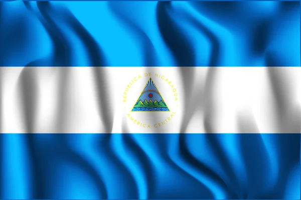 Flag of Nicaragua. Rectangular Shaped Icon with Wavy Effect — Stock Vector