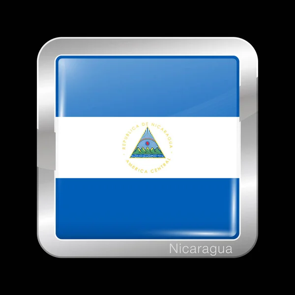 Bandera de Nicaragua. Icono de metal forma cuadrada — Vector de stock