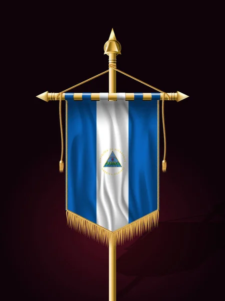 Flagge Nicaraguas. Festbanner mit Fahnenmast — Stockvektor