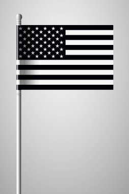 Siyah ve beyaz Amerikan bayrağı. Ulusal bayrak bayrak direği