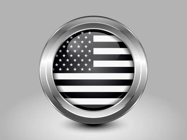 Bandera Americana Negra y Blanca. Icono redondo de metal y vidrio — Vector de stock