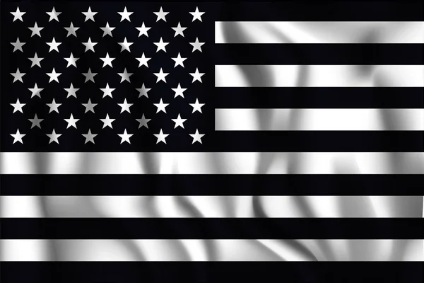 Bendera Amerika hitam dan putih. Ikon Bentuk Persegi Panjang dengan Wavy - Stok Vektor