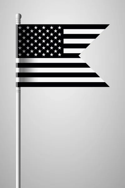 Bendera Amerika hitam dan putih. Bendera Nasional pada Tiang bendera - Stok Vektor