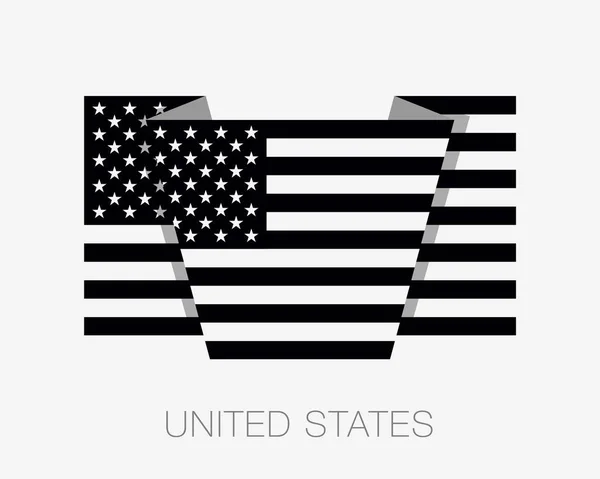 Black and White American Flag. Flat Icon Wavering Flag with Coun — Stock Vector
