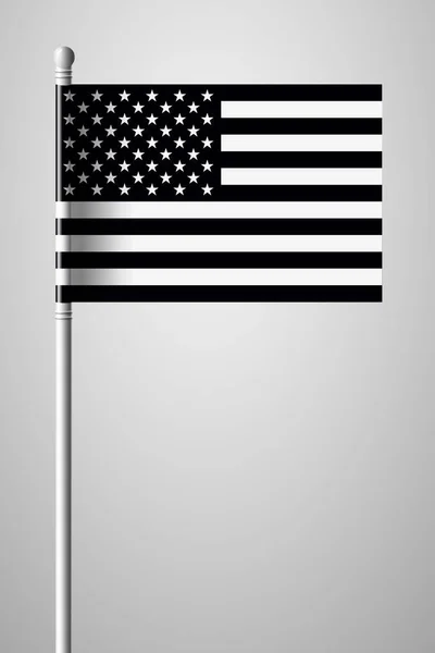 Drapeau américain noir et blanc. Drapeau national sur Flagpole — Image vectorielle