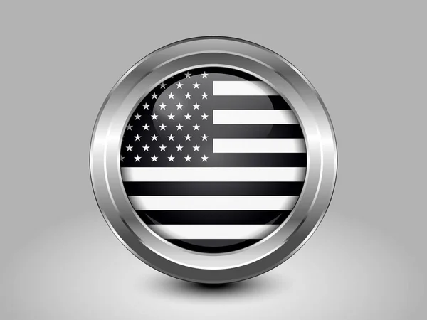 Black and White American Flag. Metal and Glass Round Icon — Stock Vector