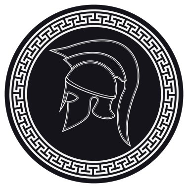 Antik Yunan kask kalkan beyaz bir Backg üzerinde bir sorguç