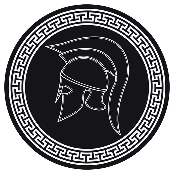 Ancient Greek Helmet with a Crest on the Shield on a White Backg — Stock Vector