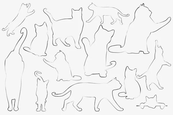 Coleção de gatos - Conjunto de contorno do vetor — Vetor de Stock