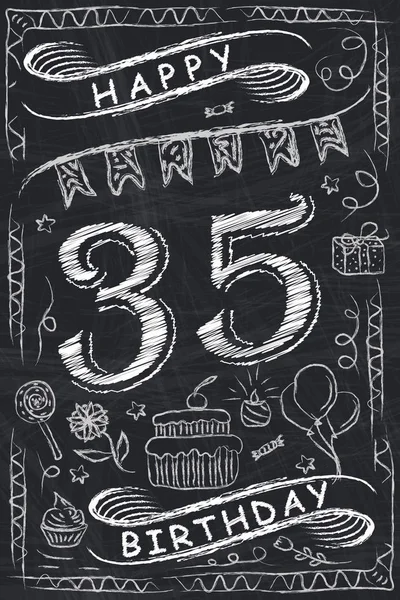 Aniversário Design de cartão de aniversário feliz no Chalkboard. 35 anos —  Vetores de Stock