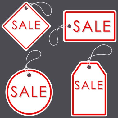 Parlak beyaz-kırmızı satış afiş kümesi. Etiket ve işaret. Vektör hastası