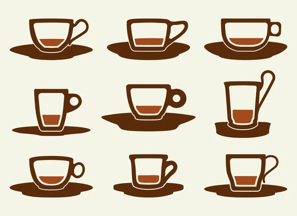 Set taza de café silueta — Vector de stock