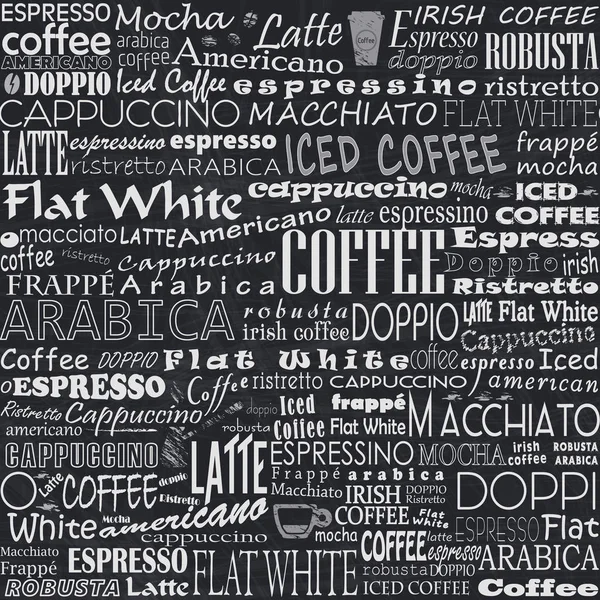 Kaffee Worte nahtlose Hintergrund — Stockvektor