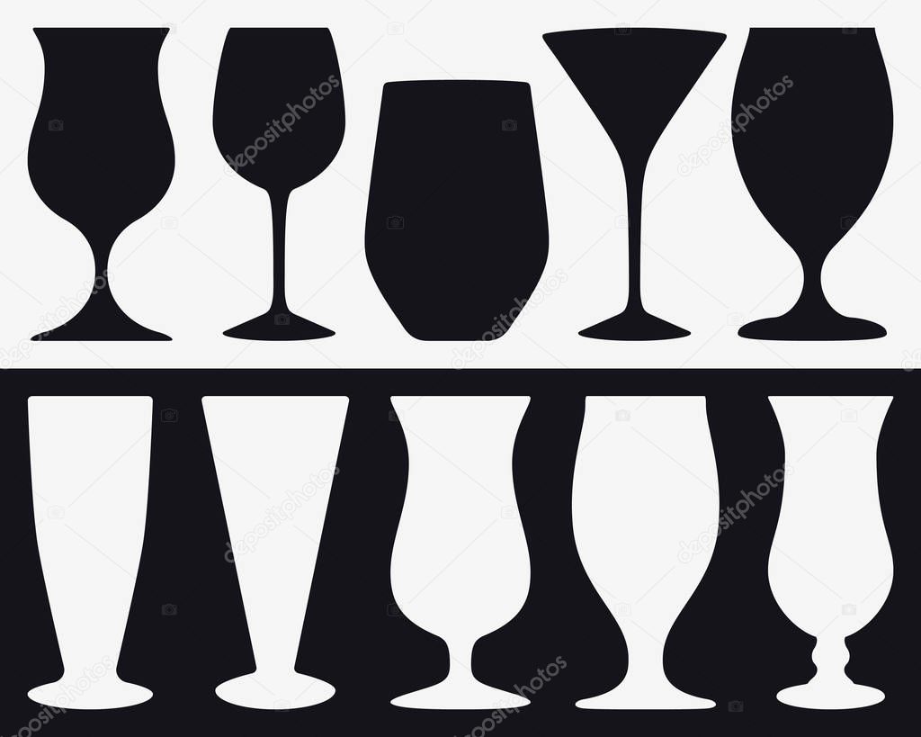 Set Silhouettes of Different Types of Glasses