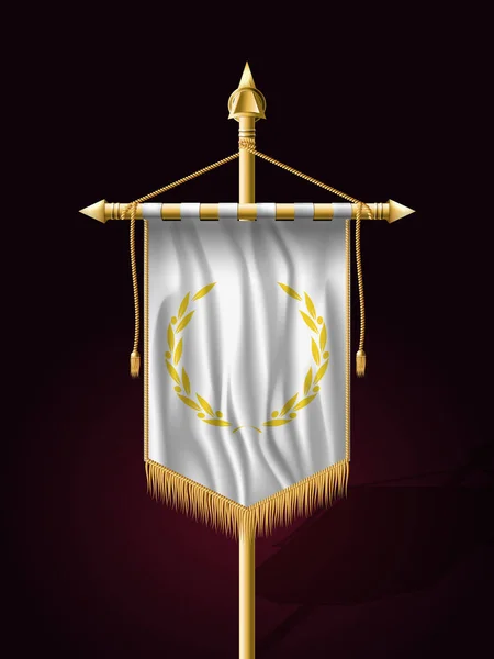 Праздничный Вертикальный флаг с флагштоком. Настенные виселицы с золотой кисточкой. Имеет место для надписи или логотипа — стоковый вектор
