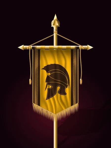 Festbanner senkrecht mit Kriegerhelm. Wandbehang — Stockvektor