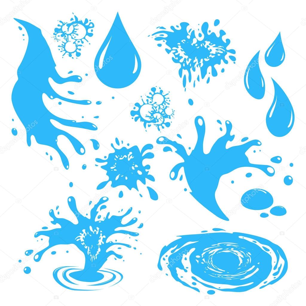 Water Drop Icon Set. Vector Raindrop Silhouette