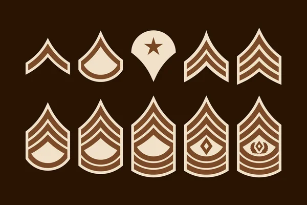 Military Ranks Stripes e Chevrons. Conjunto de vetores Insígnia do Exército —  Vetores de Stock