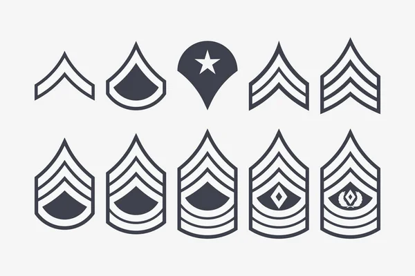 Military Ranks Stripes e Chevrons. Conjunto de vetores Insígnia do Exército —  Vetores de Stock