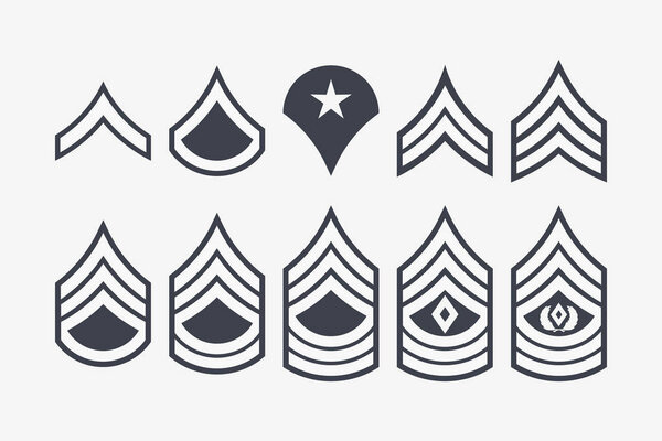 Military Ranks Stripes and Chevrons. Vector Set Army Insignia