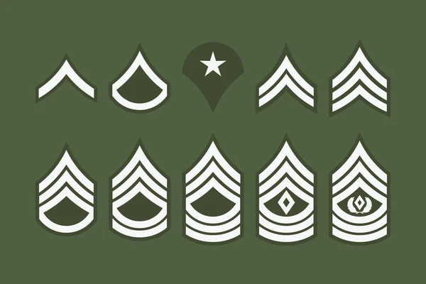 Military Ranks Stripes e Chevrons. Conjunto de vetores Insígnia do Exército —  Vetores de Stock