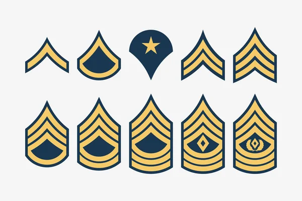 Military Ranks Stripes e Chevrons. Conjunto de vetores Insígnia do Exército —  Vetores de Stock