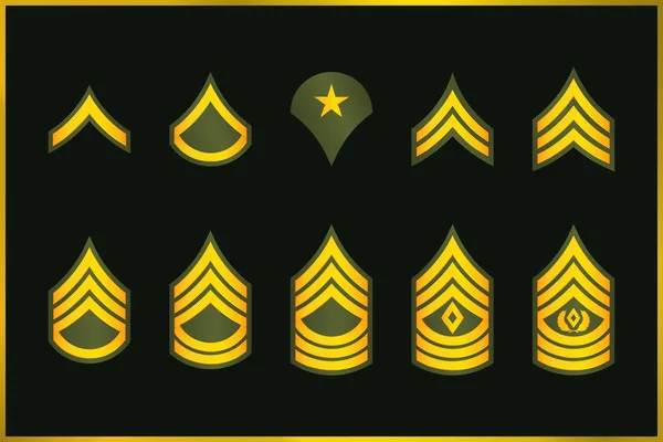 Military Ranks Stripes e Chevrons. Conjunto de vetores Insígnia do Exército —  Vetores de Stock