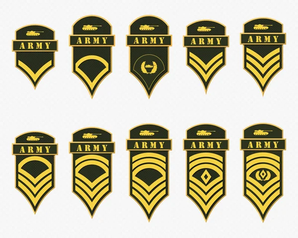 Military Ranks Stripes e Chevrons. Conjunto de vetores Insígnia do Exército —  Vetores de Stock