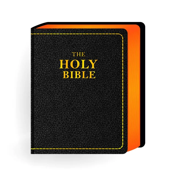 神圣的圣经。矢量老式皮革黑书 — 图库矢量图片