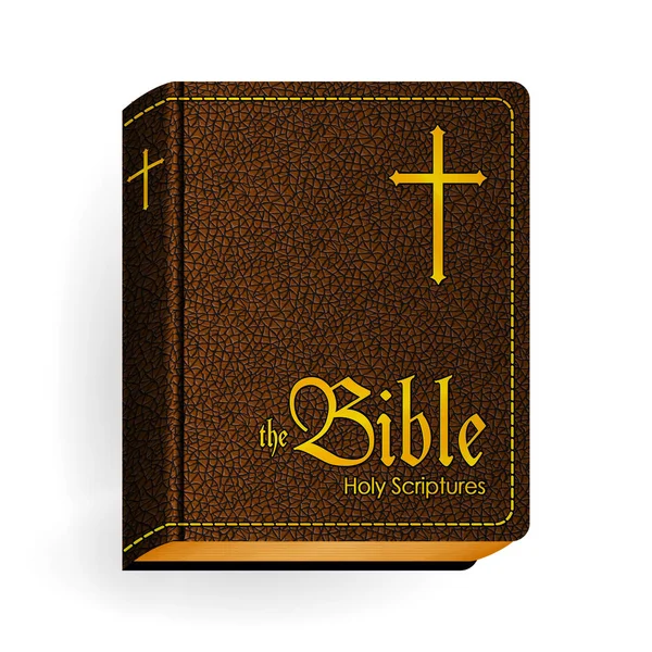 Bíblia Sagrada. Vector Vintage couro marrom livro — Vetor de Stock