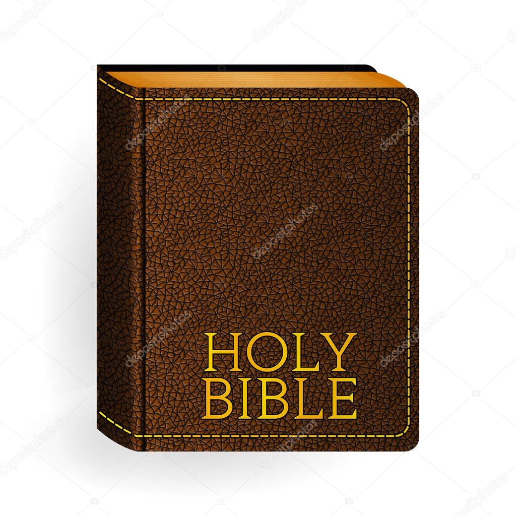 Holy Bible. Vector Vintage Leather Brown Book. Isolated on White