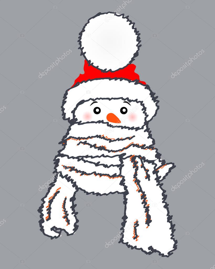 Cute Snowman. Vector Illustration for Greeting Card