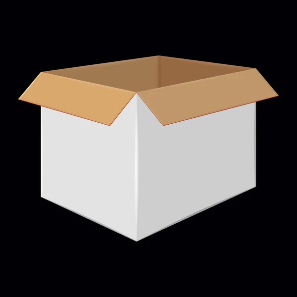 Λευκό ανοικτό κουτί από χαρτόνι. Πλάγια άποψη. Σχεδιασμός συσκευασίας — Διανυσματικό Αρχείο