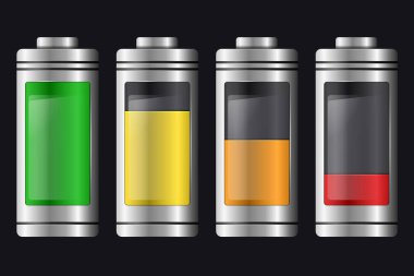 Metal with Glass Batteries. Set of Various Types of Charge clipart