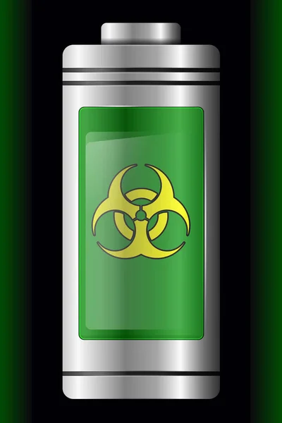 Πράσινο μεταλλικό με γυαλί μπαταρία. Σύμβολο του βιολογικού κινδύνου — Διανυσματικό Αρχείο