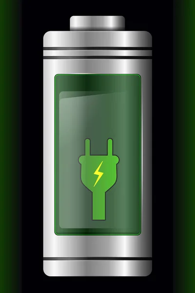 Metal with Glass Battery. Green Charge Symbol — Stock Vector