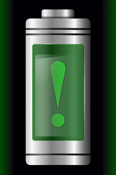 Μεταλλικό με γυαλί μπαταρία. Πράσινο σύμβολο προειδοποίησης — Διανυσματικό Αρχείο