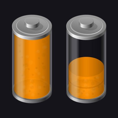 Transparent Glass Battery. Low Charging. Orange Color clipart