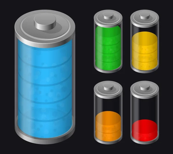 Impostare Batterie Icona. Vari tipi di oneri — Vettoriale Stock