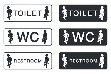 Tuvalet WC işareti. Tuvalet kapı plaka simgeler. Erkekler ve kadınlar Vec