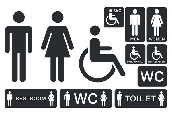 Tuvalet WC işareti. Tuvalet kapı plaka simgeler. Erkekler ve kadınlar Vec