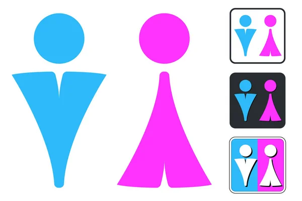 Signe WC pour salle d'eau. Plaque de porte de toilette icônes. Hommes et Femmes Vec — Image vectorielle