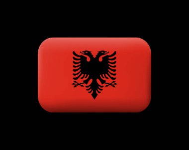 Arnavutluk bayrağı. Keçeleşmiş vektör simgesi ve düğme. Yuvarlak