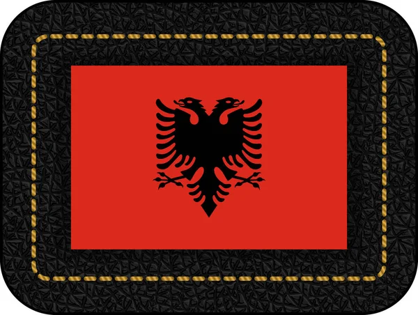 Flag of Albania. Vector Icon on Black Leather — Stock Vector