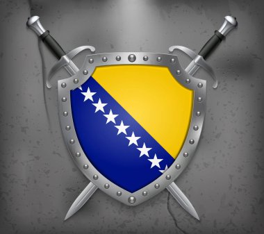 Bosna-Hersek bayrağı. Ulusal bayrak ile kalkan. T