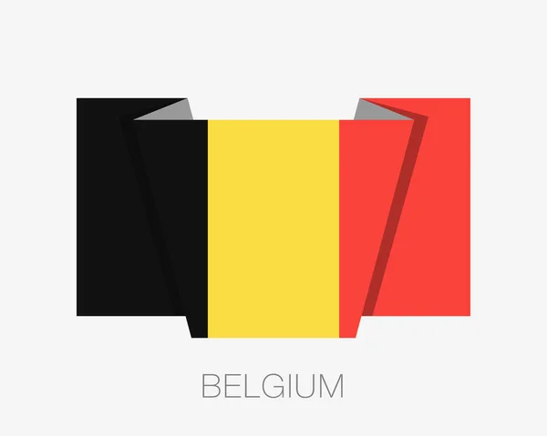 Bendera Belgia. Lambaikan Bendera Ikon Datar dengan Nama Negara pada Wh - Stok Vektor