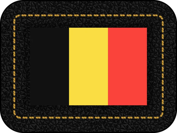 Flag of Belgium. Vector Icon on Black Leather Backdrop — Stock Vector