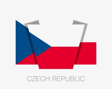 Çek Cumhuriyeti bayrağı. Ülke adı ile bayrak sallayarak düz simgesi